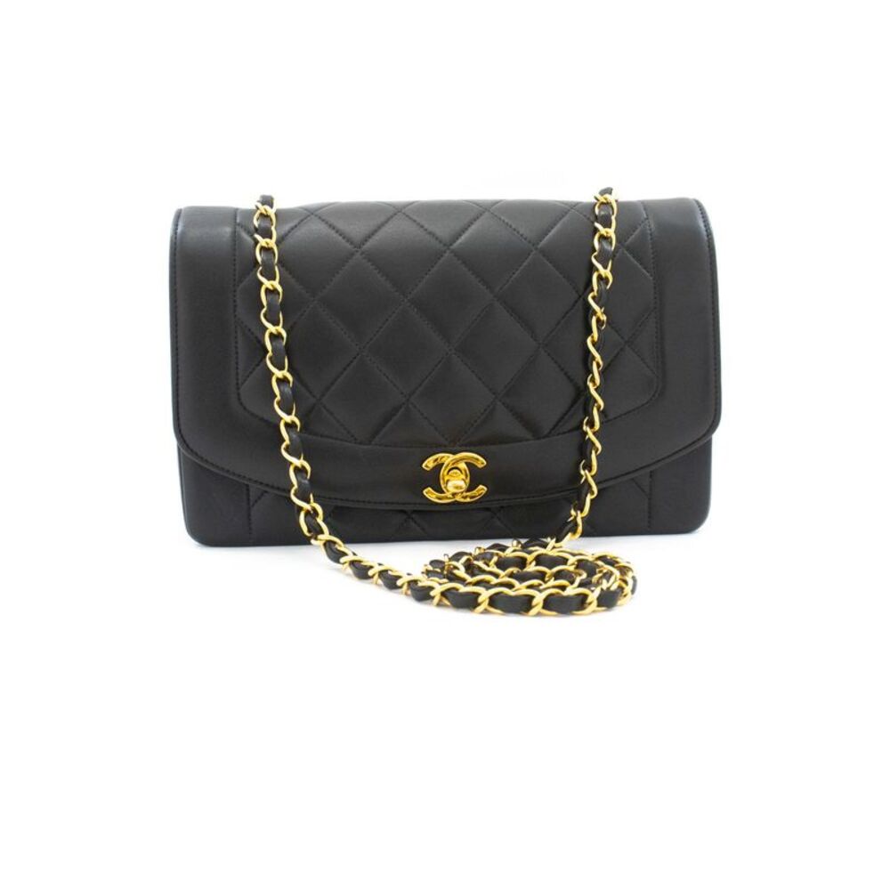 Chanel Vintage Diana Flap Quilted Lambskin Black Leather Shoulder Bag Bag